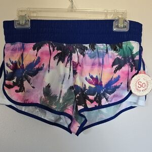 NWT SO Women's 2010s Tropical Palm Tree Print Stretchy Running Athletic Shorts